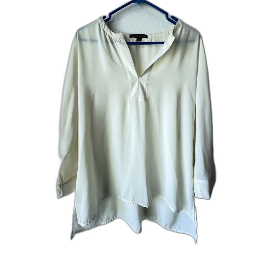 Womens long sleeve dress shirt basic HARLOWE & GRAHAM V neck casual.